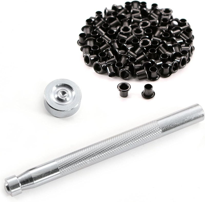 HolsterSmith Eyelet Hand Setter & Eyelet Combo Kit - Includes (1)(#8 Hand Setter) + (100)(#8-9 Black Eyelets) - for DIY Kydex & Leather Holster Making, Upholstery, and Apparel Binding - Image 1